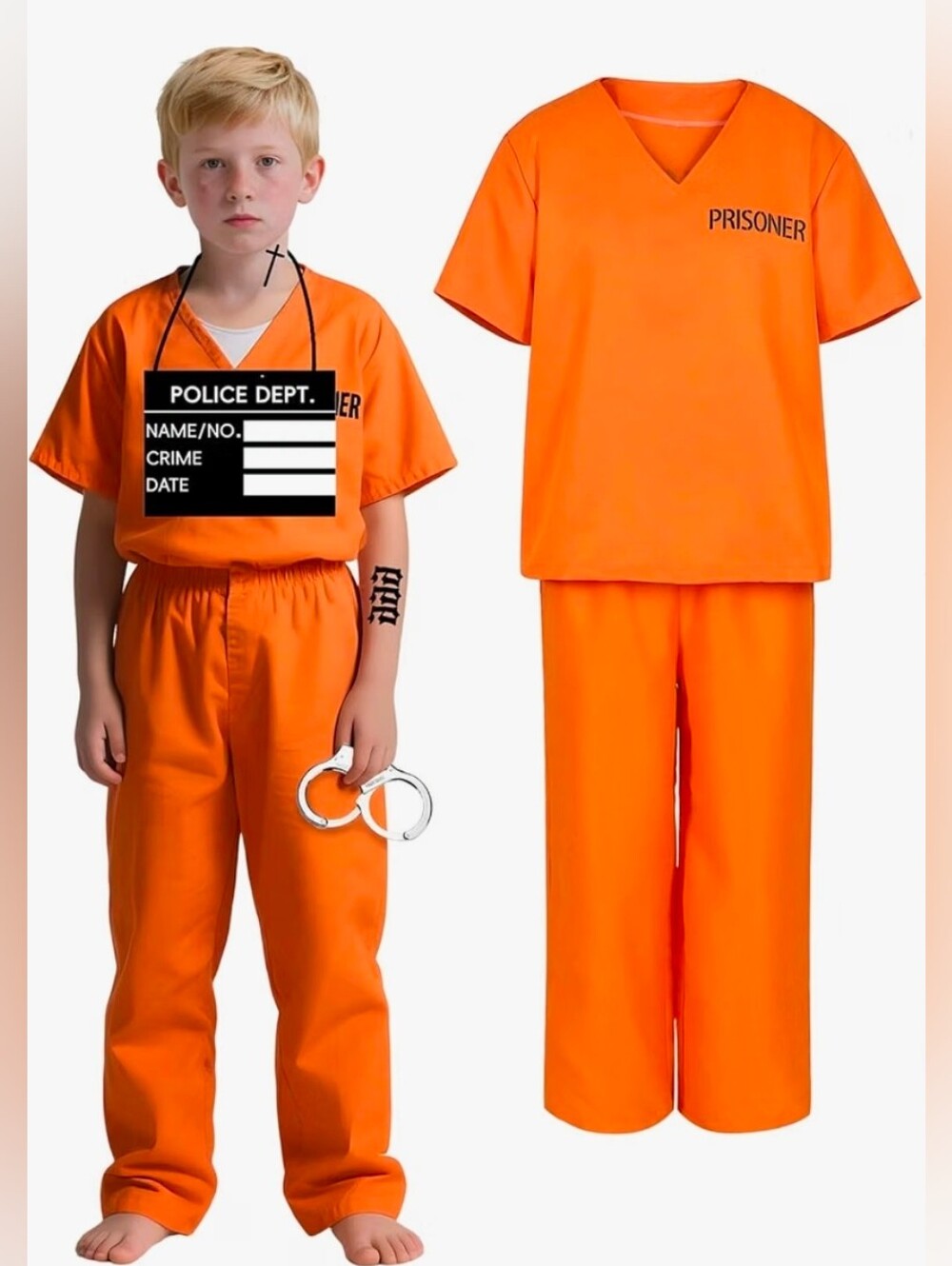 Jail Inmate Costume- Size : 7/8 Kids